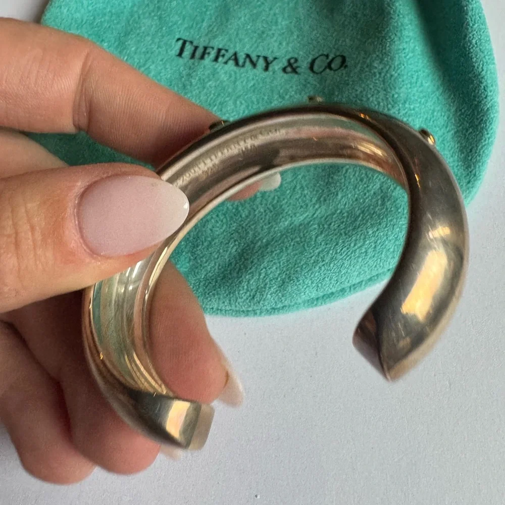 Tiffany & Co Sterling Silver and 18K Gold Multi-Gemstone Cuff 6" Wrist 85.6g - Picture 16 of 16